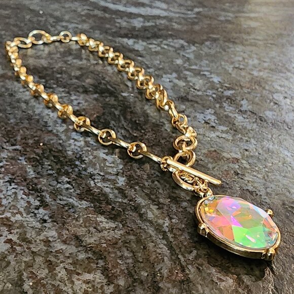 Etsy Iridescent Crystal Beaded Gold Tone Necklace - Picture 9 of 16